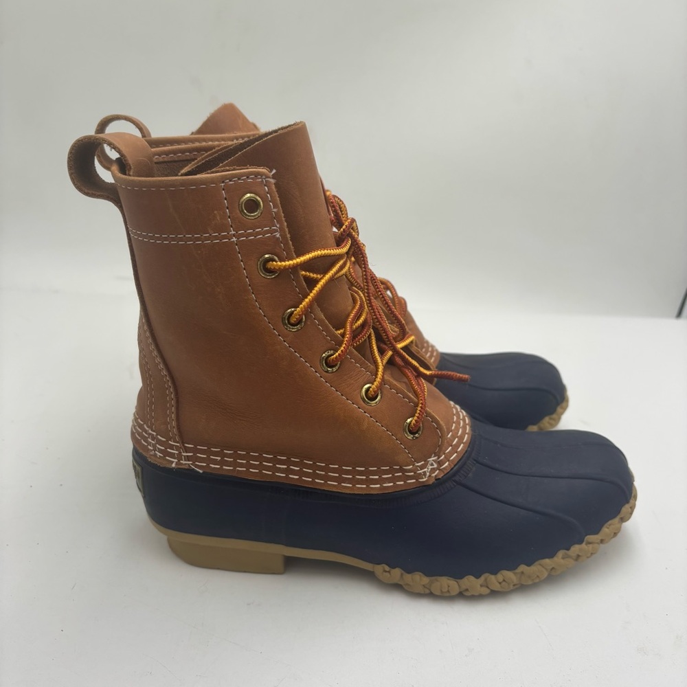 L.L. Bean Women’s 6 Narrow Brown Leather Blue Rubber Lace Up Duck Hunting Boots